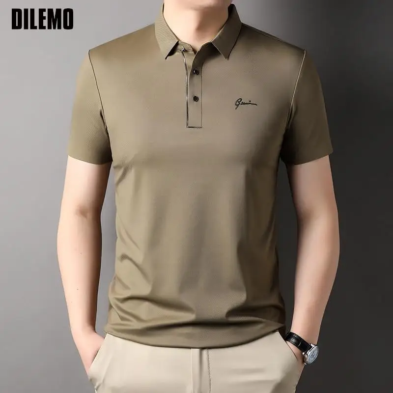 

Top Grade Seamless New Summer Mens Casual Turn Down Collar Regular Fit Logo Polo Shirt Short Sleeve Tops Fashions Clothes Men