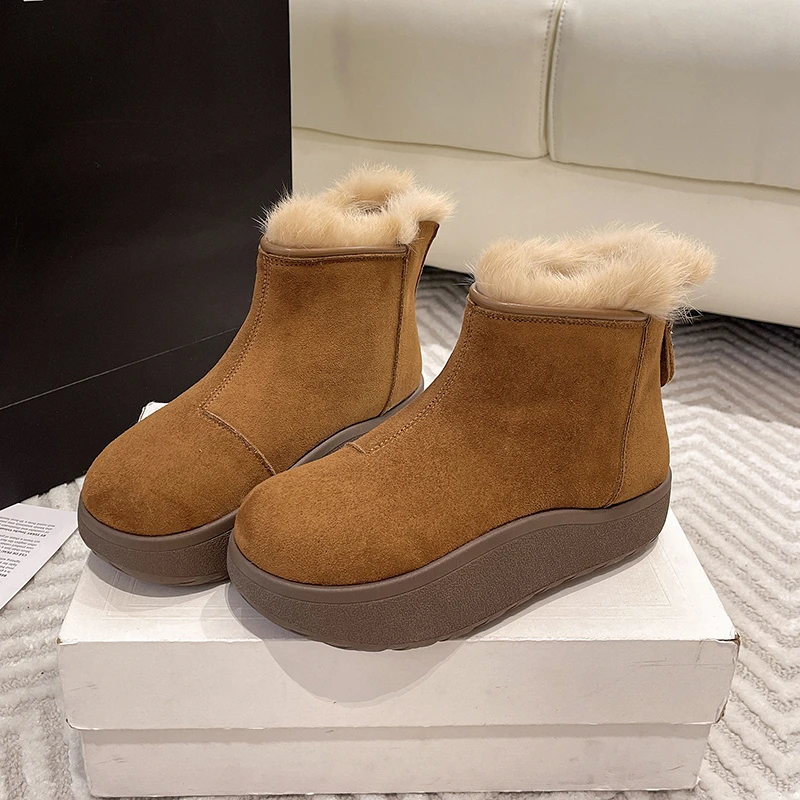 

Стильные зимние ботинки на платформе с молнией, новые зимние замшевые теплые утолщенные нескользящие ботинки с круглым носком
