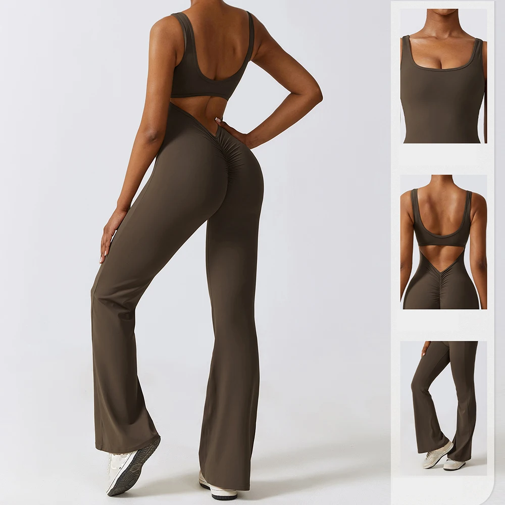 

Fashion Sexy Stretch Sport Jumpsuit Women 2023 Slightly flared pants Gym Fitness Overalls Push Up Romper for Women Sportswear