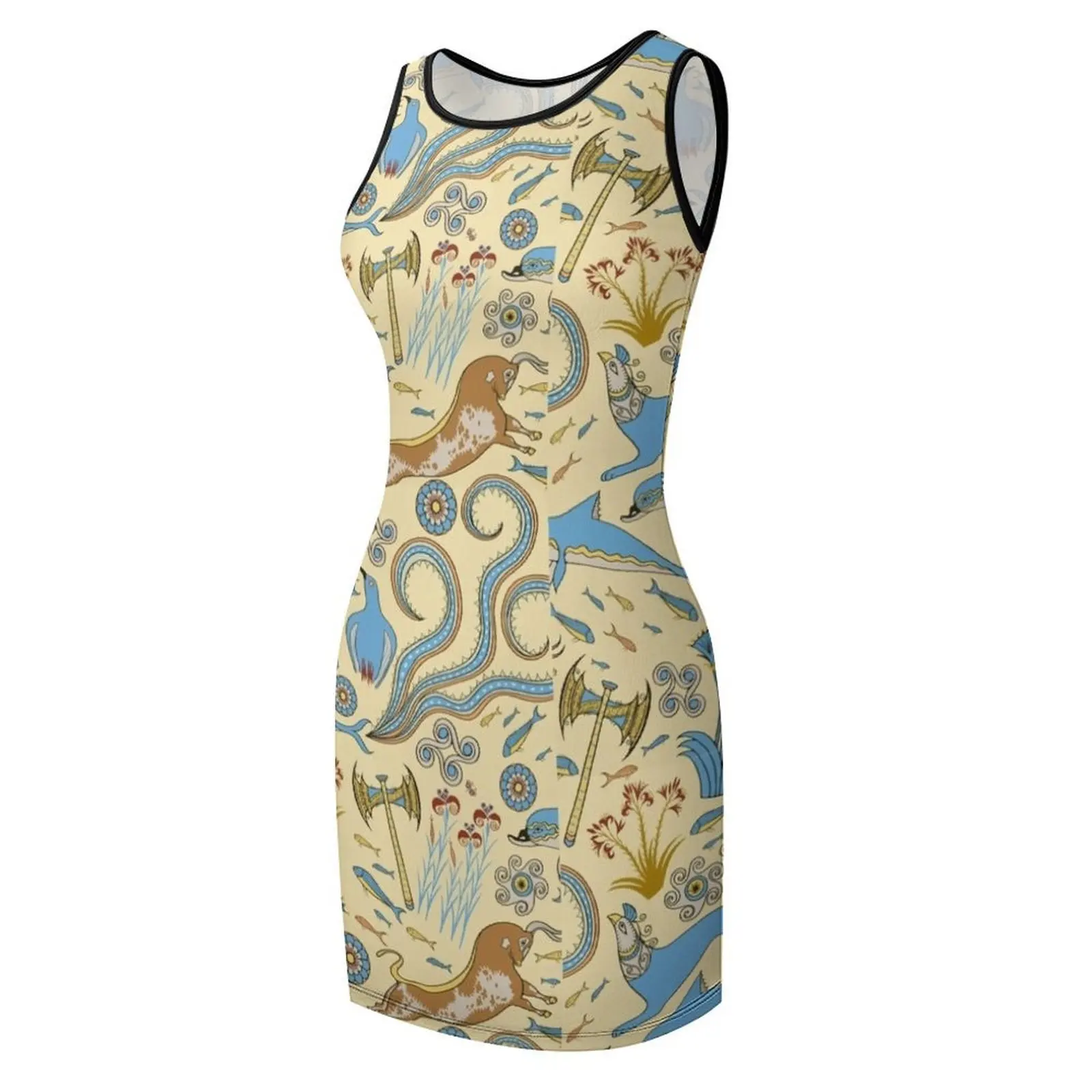 ชุดเดรสลายโมทีฟแบบมิโนแอน ชุดเดรสแขนกุดสำหรับงานพรอม ชุดเดรสวันเกิด ชุดเดรสฤดูร้อนสำหรับผู้หญิง ชุดเดรสสำหรับผู้หญิง 2025