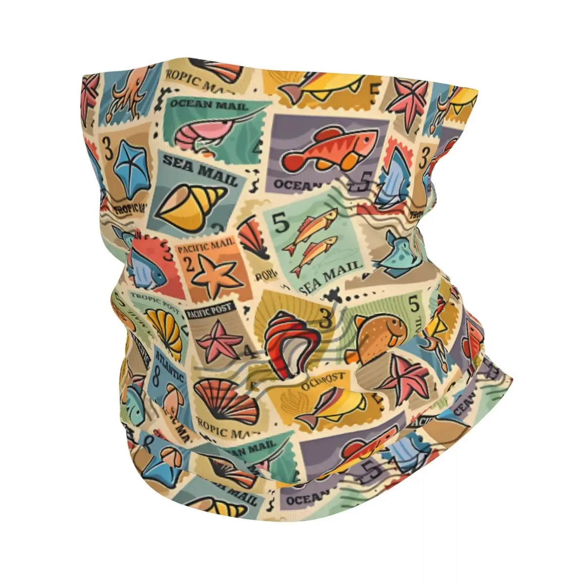 Marine Life Postage Stamps Scarf Neckerchief Neck Face Mask Polyester