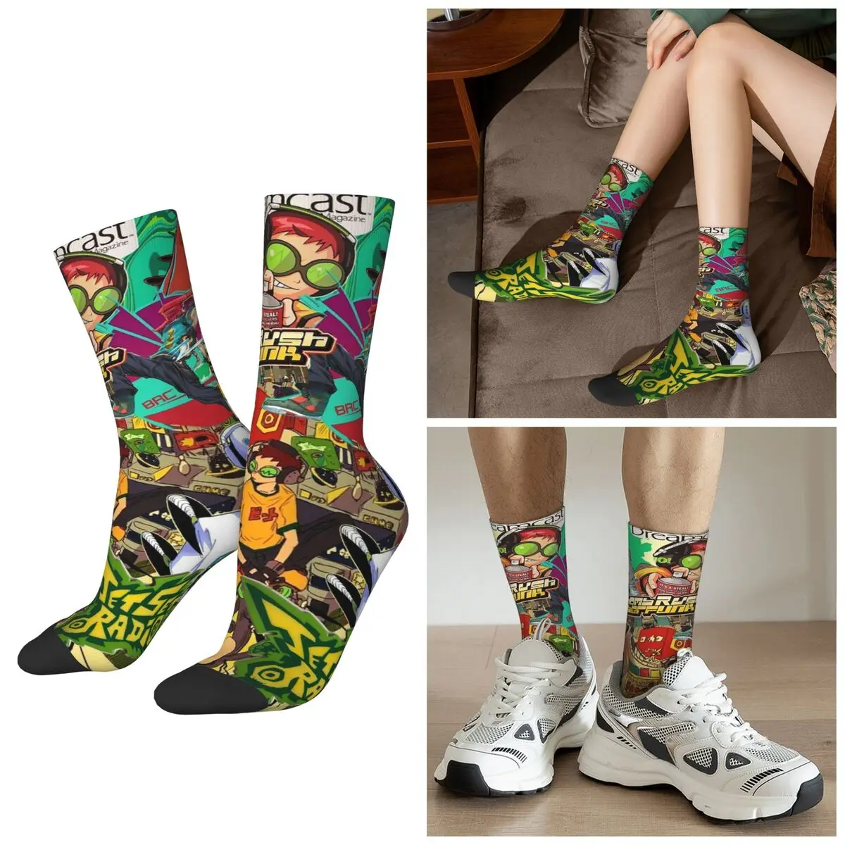 All Seasons Jet Set Radio Future Game Printed Pattern Socks Harajuku Crew Socks Fashion Stockings for Men Women Valentine's Day