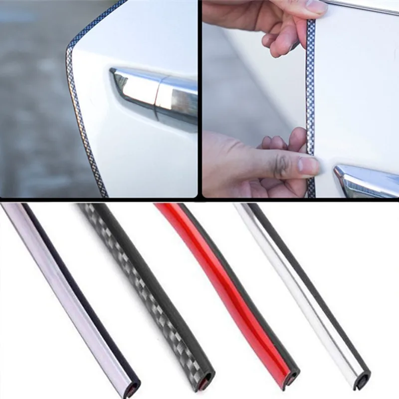 5M Carbonfaser Auto-Türkantenschutz Zierleiste Kratzschutz Chrom DIY Silber Karosserie-Schutzstreifen – Detail 2