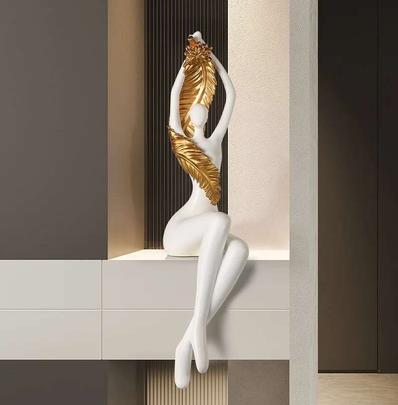 

Leaf Lady Statue Resin Female Figure Body Art Sculpture Nude Model Living Room Ornament Shelving Decor Gallery Studio Craft