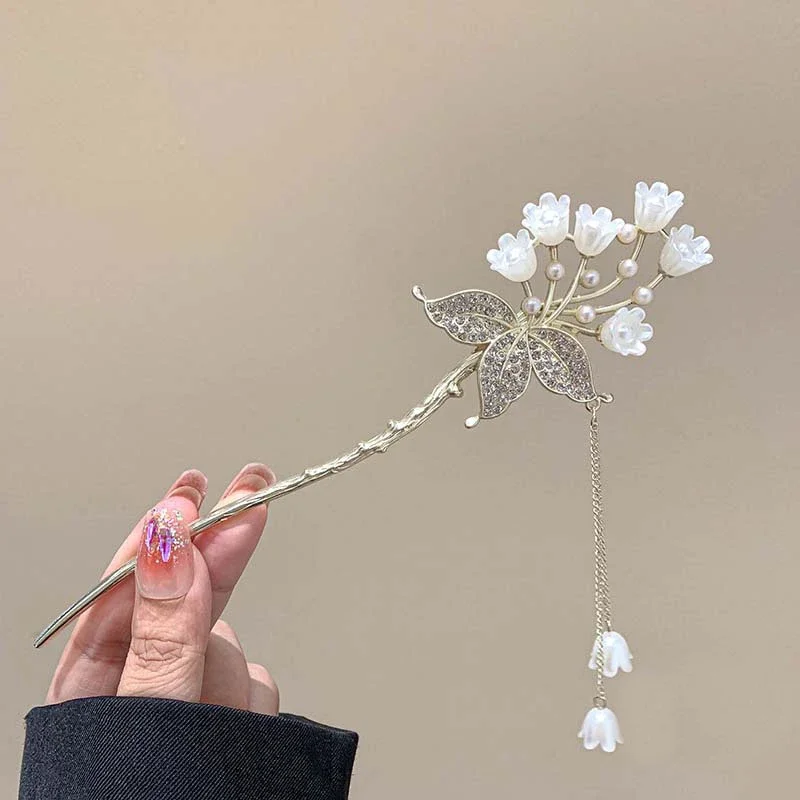 Vintage Bell Orchid Flower Fringe Hair Sticks Female Metal Hairpin Hair Stick Female Hair Ornament Styling Tools