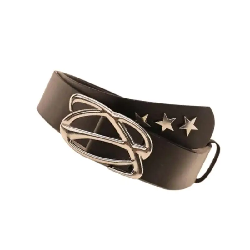 

A52E Metal Star Buckle Belt Aesthetic PU Belt Waistband Decorative Belt for Pants Jeans Elegant Waistband Girl 2000s Waiststrap