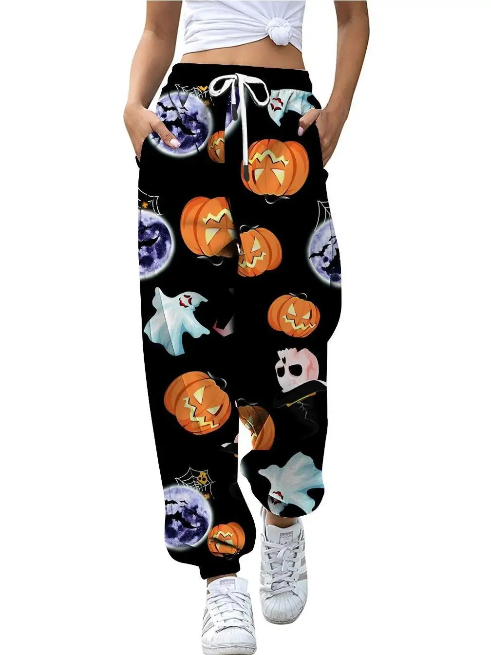

Fashionable Halloween Women's Casual Pants Cleanfit Style Low Waist PVC Material Three-acetate Fiber 100% for Middle-aged Women