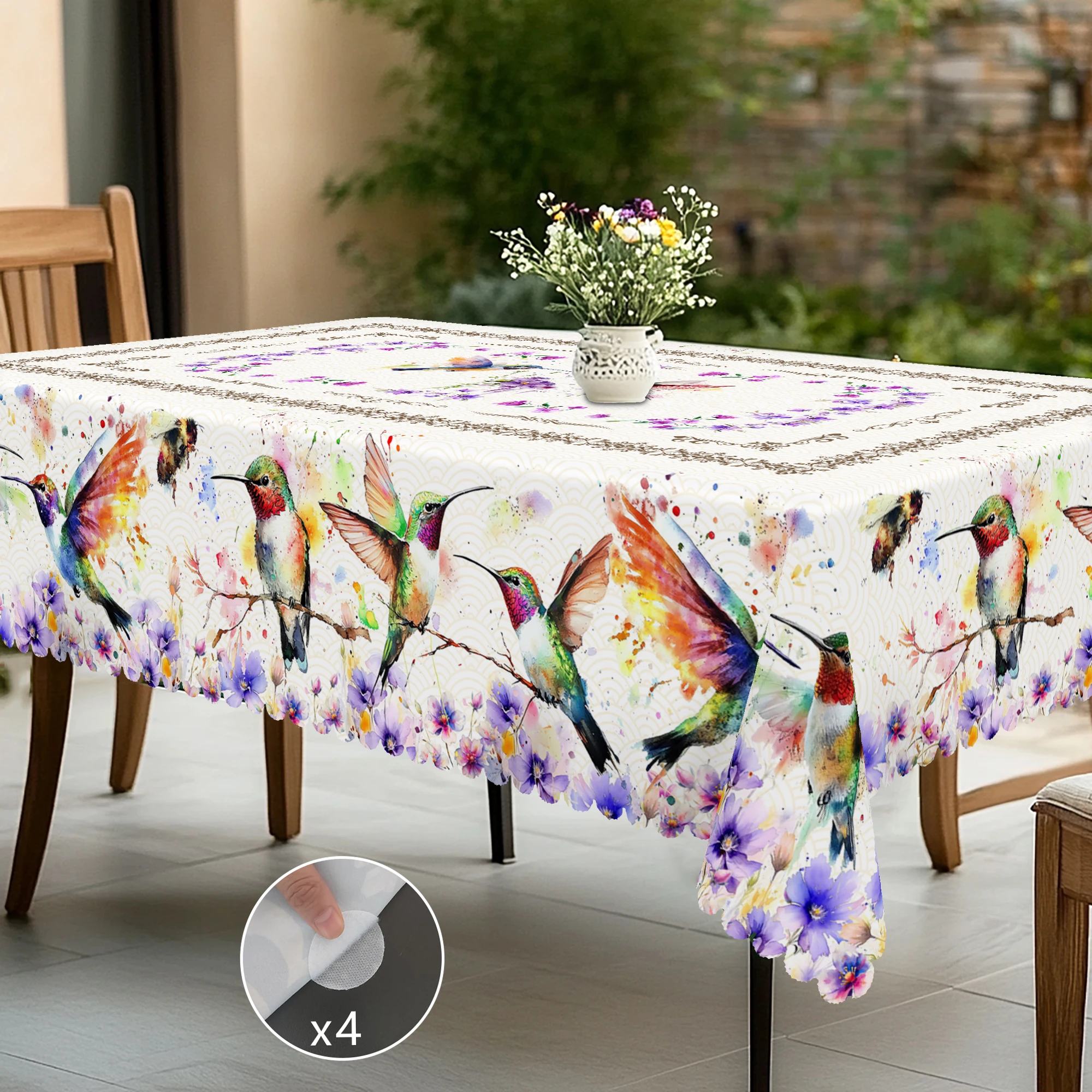 1 Piece Hummingbird Theme Printed Tablecloth, Hummingbird, Bee, Flower Pattern Design, Retro Country Farmhouse Style, for Camping Style Picnic, Holiday Party, Garden Birthday Party Decoration, Kitchen Accessories, Restaurant Terrace, Indoor and Outdoor Tablecloth, Perfect Gift for Friends, Multiple Sizes Available