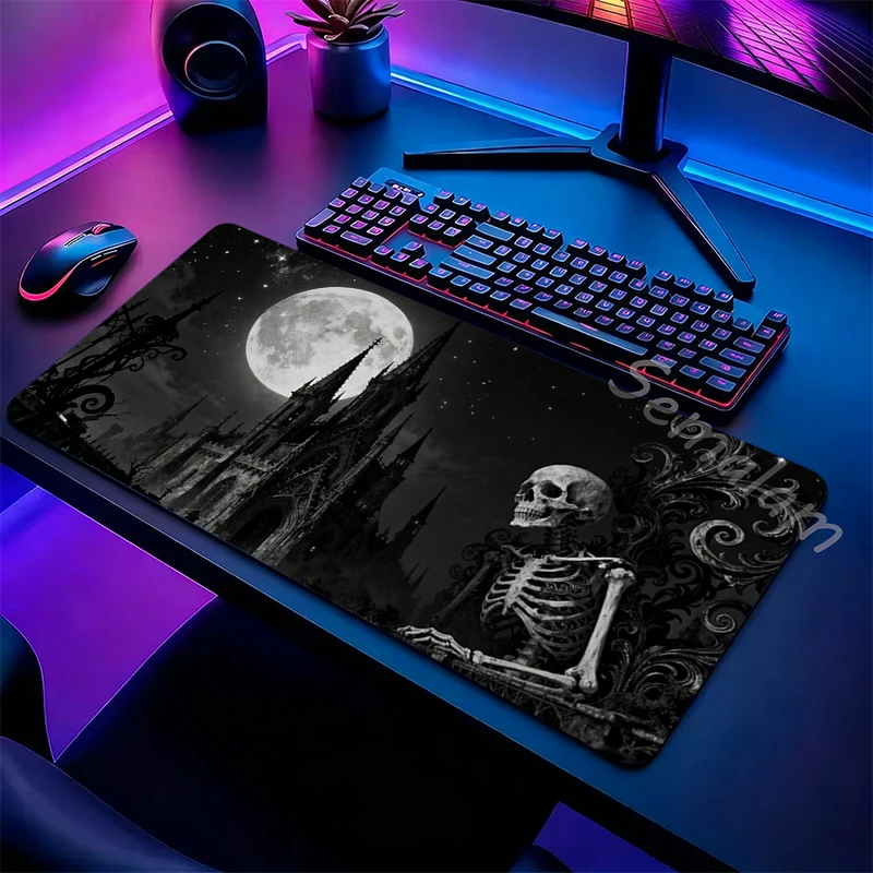 

Коврик для мыши с готическим дизайном в виде черепа и небесных мотивов, 1 шт., для офисного стола, с изображением звездной ночи и полной луны, на резиновой основе, для игр