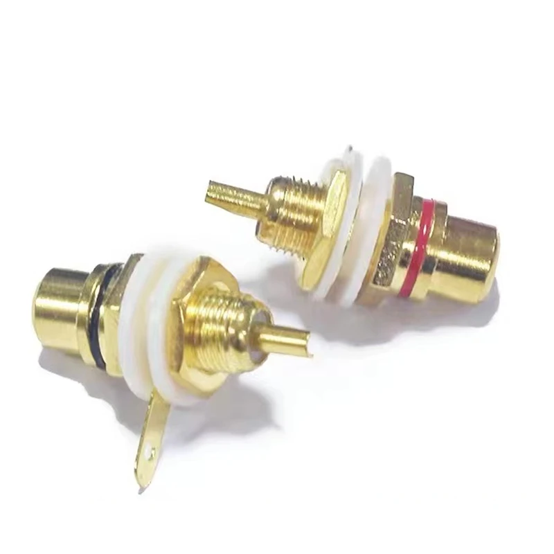 2PCS/Lot Pure copper Gold-plated Lotus Female Base AV Audio Plug RCA Lotus Female Socket Audio Amplifier Coaxia Socket Red/Black