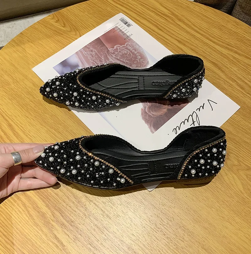 Women Fashion Flat Single Shoes Feamle Autumn Pointed Toe Shoes Flat Loafers Soft Sole Ladies Plus Size 35-43