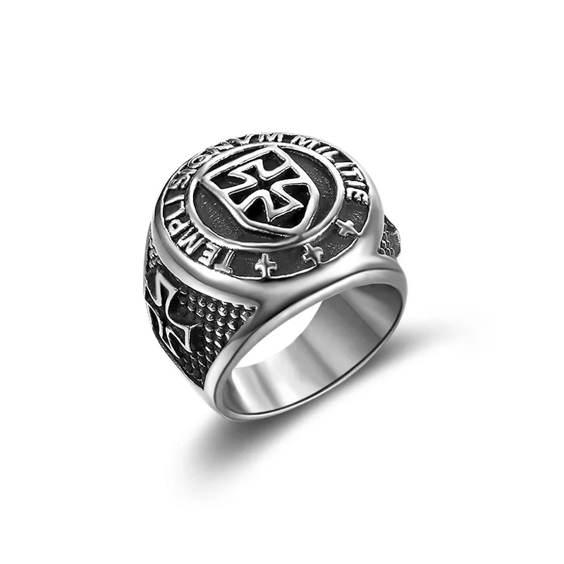 New gold color Knights Templar Cross Ring Men 316L Stainless Steel Ordre Temple Ancient Zircon Glory Rings Fashion Mens Jewelry