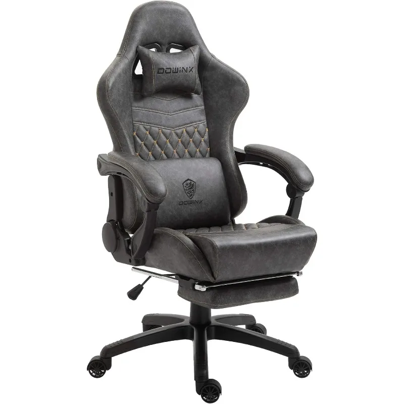 Dowinx Gaming Office, PC with Massage Lumbar Support, Vintage Style PU Leather High Back Adjustable Swivel Task Chair