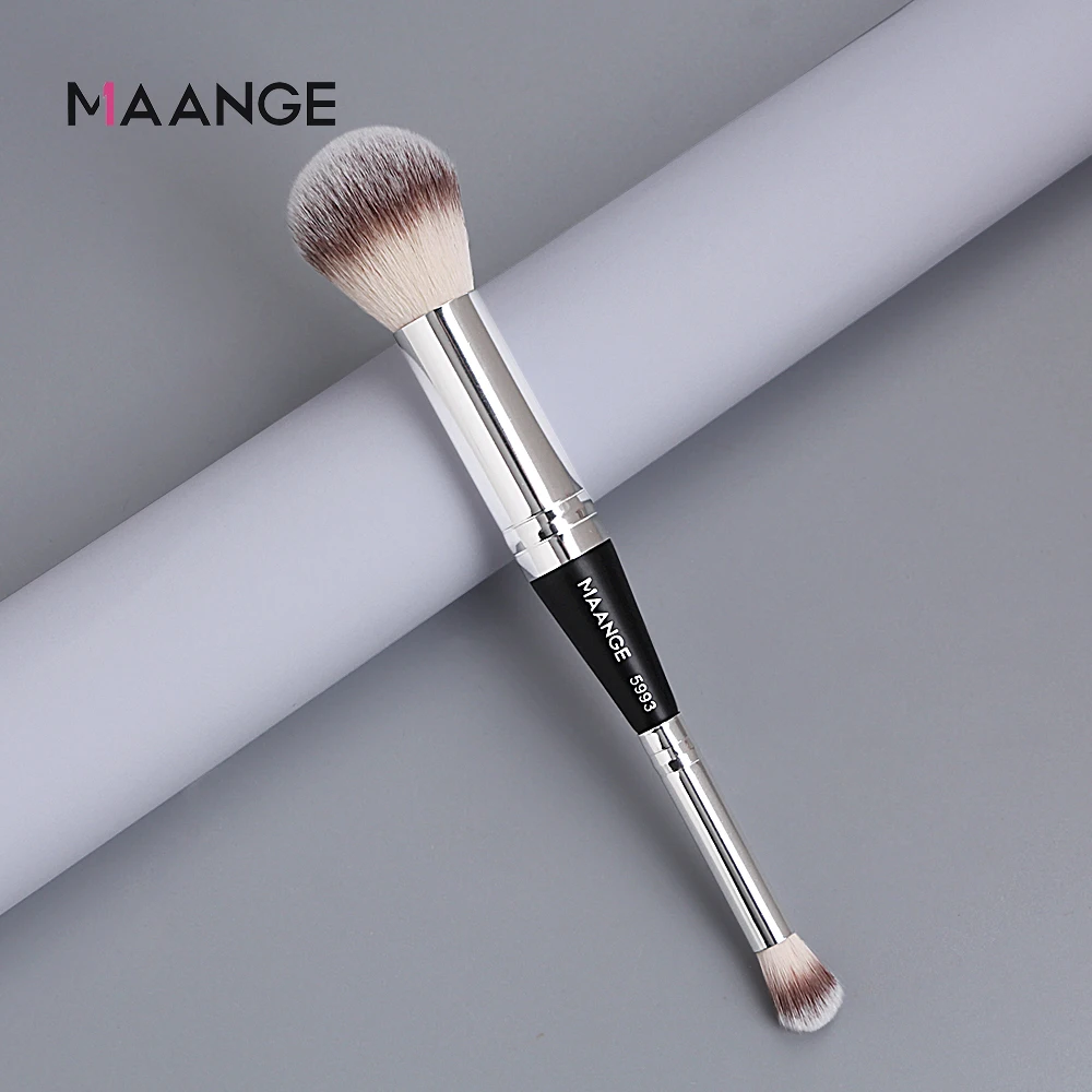 Maange kuas Rias หัวคู่แบบ2 in 1 kuas Blush ON แปรงแต่งหน้าสำหรับผสมแป้งเหลว peralatan Rias เครื่องสำอาง