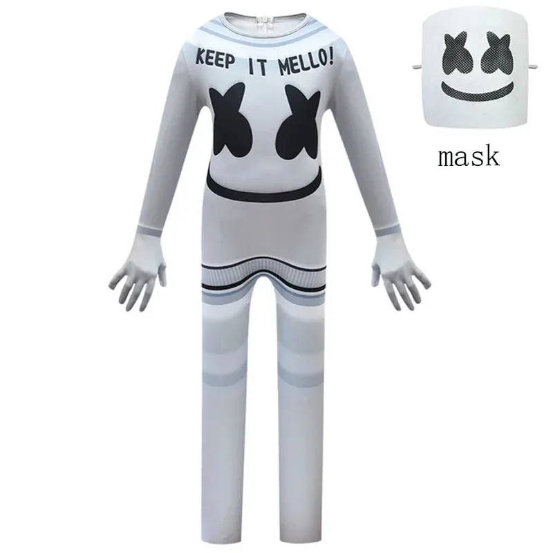 l2025l Halloween Kids Halloween Costume Boys Marshmello DJ Mask Interesting Jumpsuit Headgear Hoodies Suit Music Christmas Party