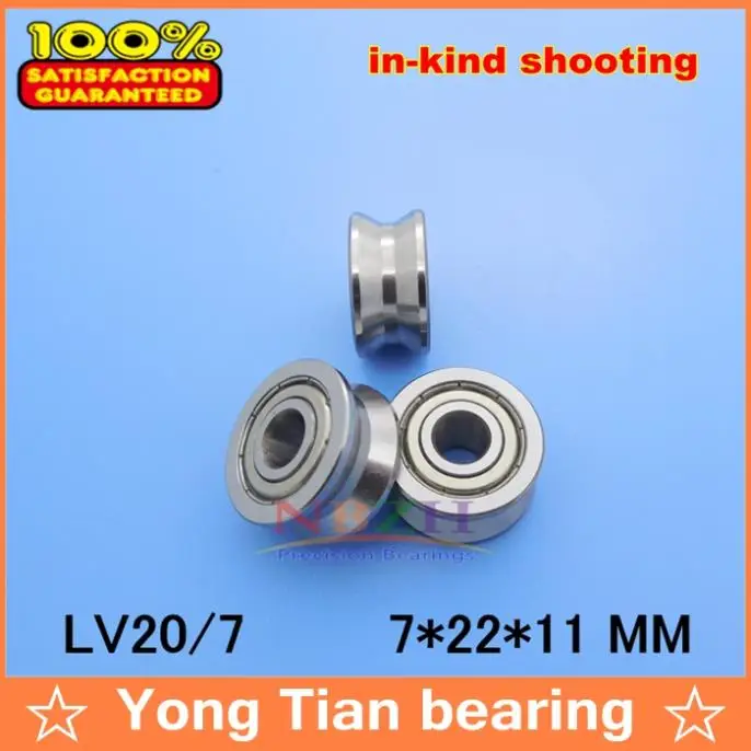 

7mm 0.276 inch v groove Guide roller bearings LV20/7 ZZ V-22 LV2017 RV20/7-10 7*22*11 (Precision double row balls) ABEC-5