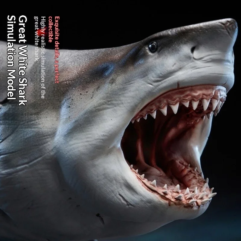 Wanlongtang Great White Shark Action Figure 1/18 Scale Simulation Marine Animal Model Collection Display Decor Statue Gift