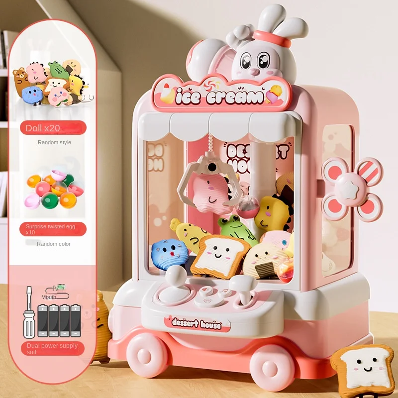 Automatic Doll Machine Toy for Kids Mini Cartoon Coin Operated Play Game Claw Crane Machines with Light Music Children Toy Gifts