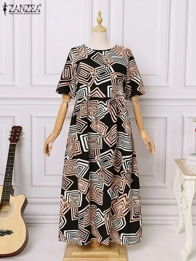 2023ZANZEA Vintage zomer vrouwen jurk korte mouw geometrische gedrukte zonnejurk gewaad femme bohemien maxi lange jurken vestidos