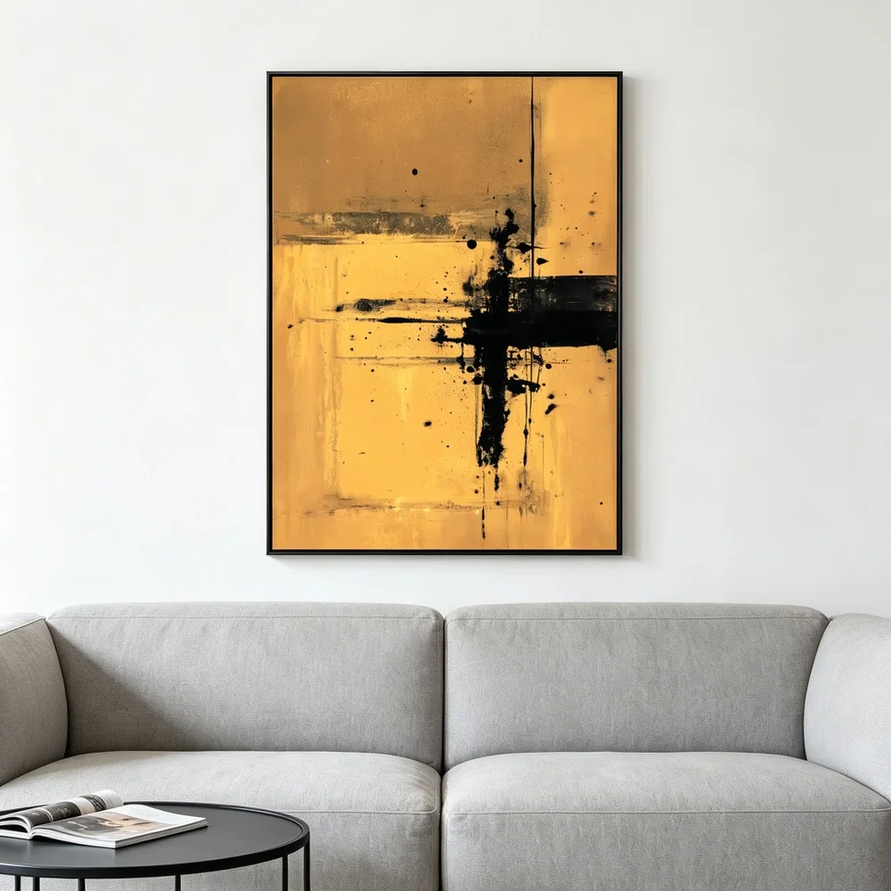 Hand Painted Abstract Oil Canvas Gold Black Ink Splash Modern Wall Art Japanese Wabi Sabi Style Luxury Living Room Home Decor