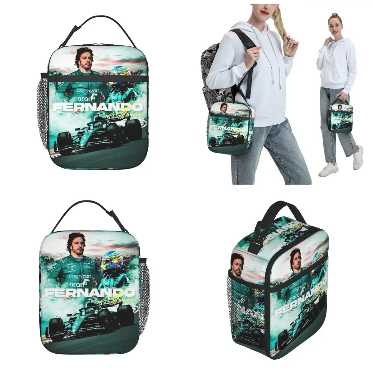 Insulated Lunch Tote Bag Vintage Fernando Alonso Poster Product Lunch Container Harajuku Cooler Thermal Bento Box For School