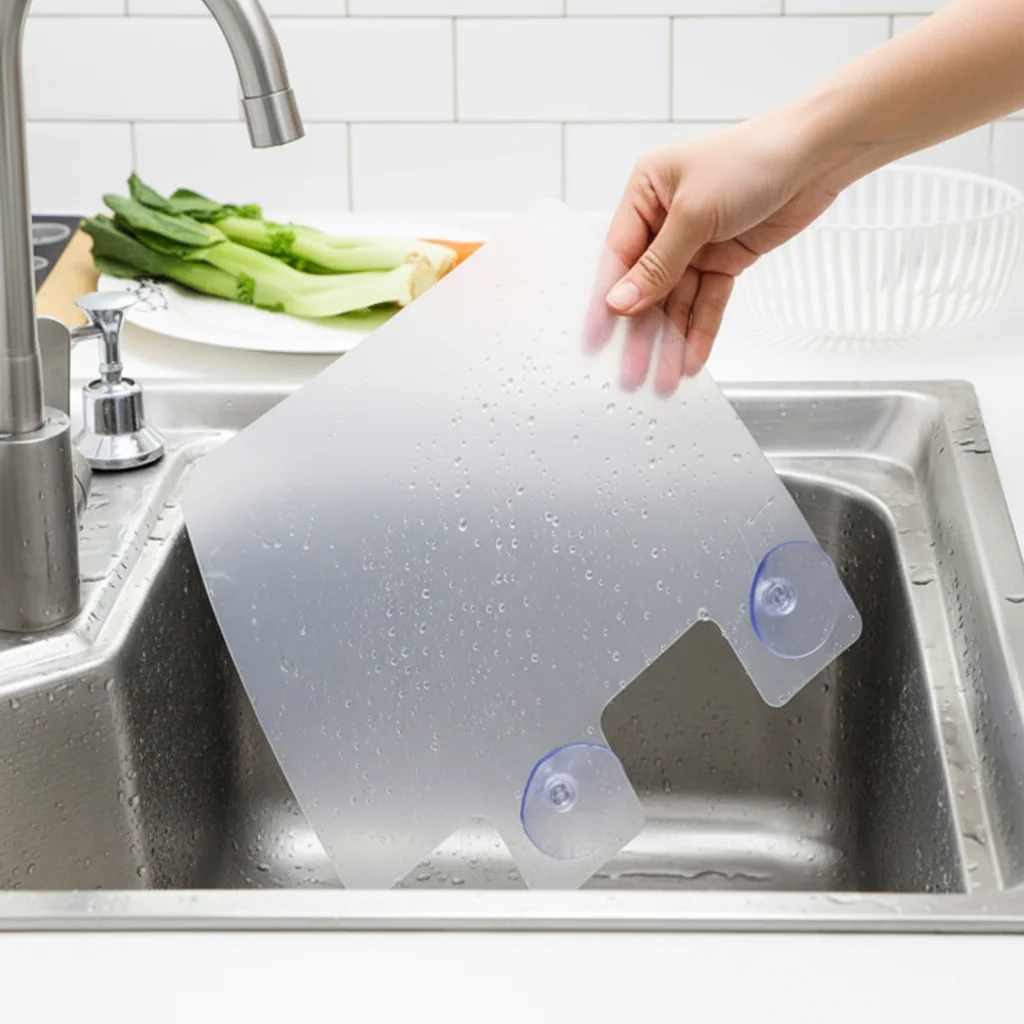 Efficient Kitchen Guard Transparent for Sink Countertop Water Blocking Shield Suction Cup Dishwashing Protector Tool