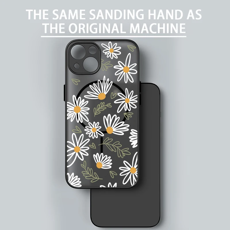 حافظة مغناطيسية صلبة غير لامعة لهاتف آيفون 16e 16 15 Pro Max 14 13 Pro لهاتف Magsafe شحن لاسلكي غطاء هاتف مطبوع عليه زهور صغيرة