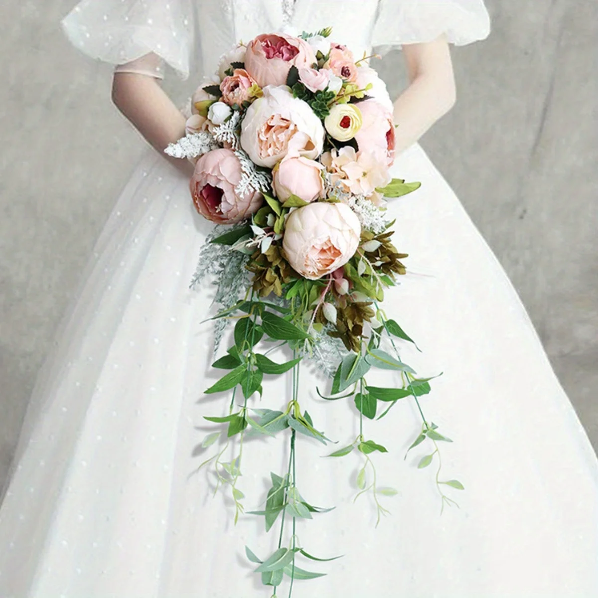 

Dusty Peony Bridal Bouquet Cascading, Pink Wedding Bouquets for Bride, 10 Inch Bride Bouquets for Wedding Artificial