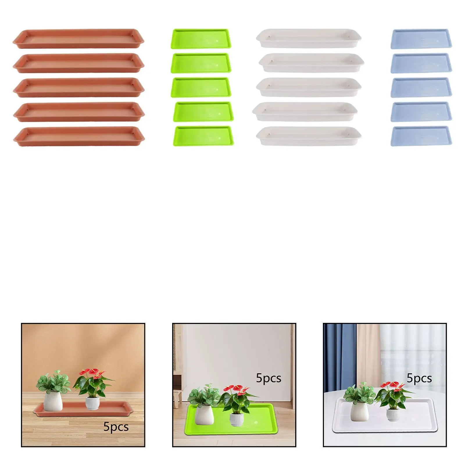Flower Pot Tray Rectangular Planter Saucer Durable PP Water Catcher for Windowsill Kitchen Bedroom Garden