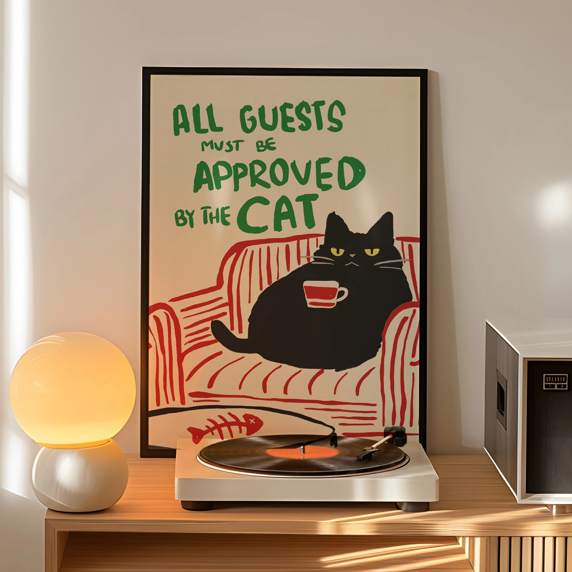 1pc "All Guests Must Be Approved By The Cat" Poster Humorous Wall For Cat Lovers,  For Home Office, Bed Living Bathroom Decor