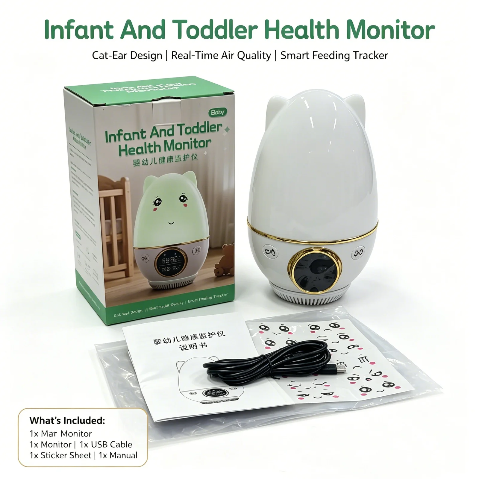 

Instant Cry Detection & Smart Soothing, HoldPeak Infant Air Guardian with ±1℃/±1%RH Accuracy, Feeding Timer & App Control