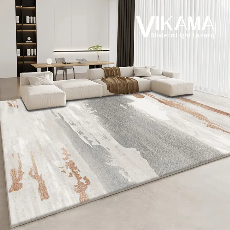 VIKAMA Minimalist abstract ink design Large area decorated plush carpet Soft lounge carpet Bedroom washable non-slip floor MATS