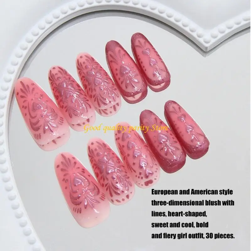 M4YA 30 Stuks Amandel Fake Druk Op Nagel Kunstnagel Valse Nagellijmen Op Nagel Hart Ontwerpen Franse tips Geschenken