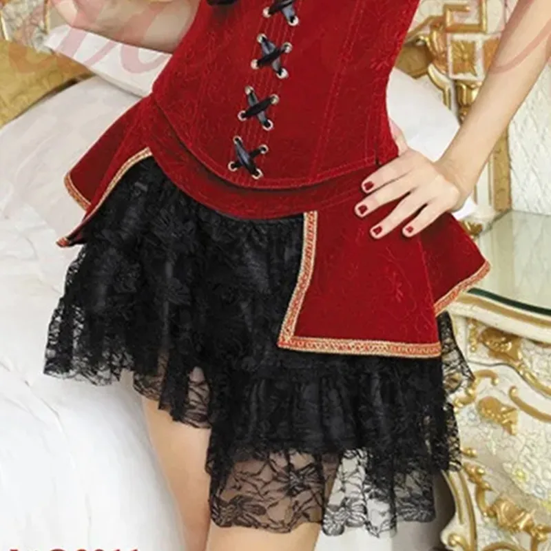 Espartilho sem mangas vermelho sexy para mulheres, corpete e espartilhos irregulares com cordões, vestido plus size shaper, saia gótica, atacado