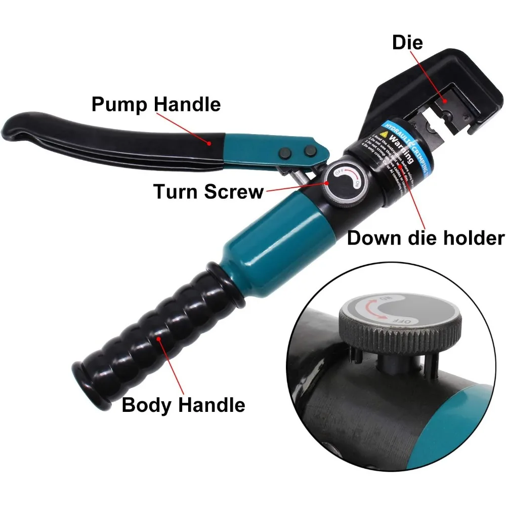 10 Ton Hydraulic Crimping Tool with 11 Dies & Cable Cutter for Wire Battery Terminal Railing Hardware