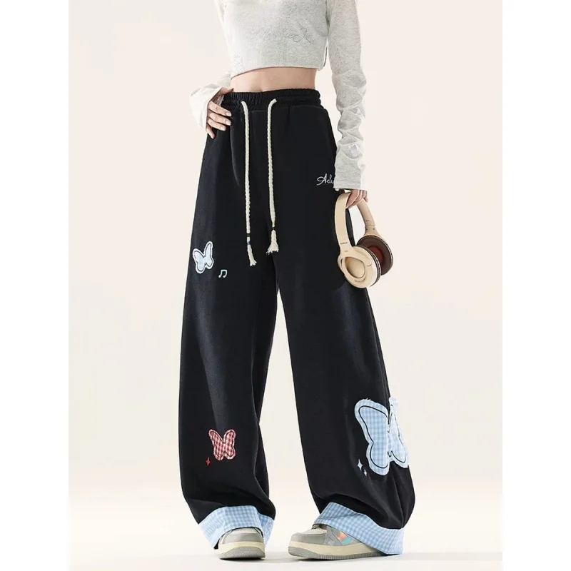 

Мужские повседневные брюки больших размеров 300 Pou в клетку с нашивками, широкие, длинные, свободного кроя, дышащие, для осени и весны