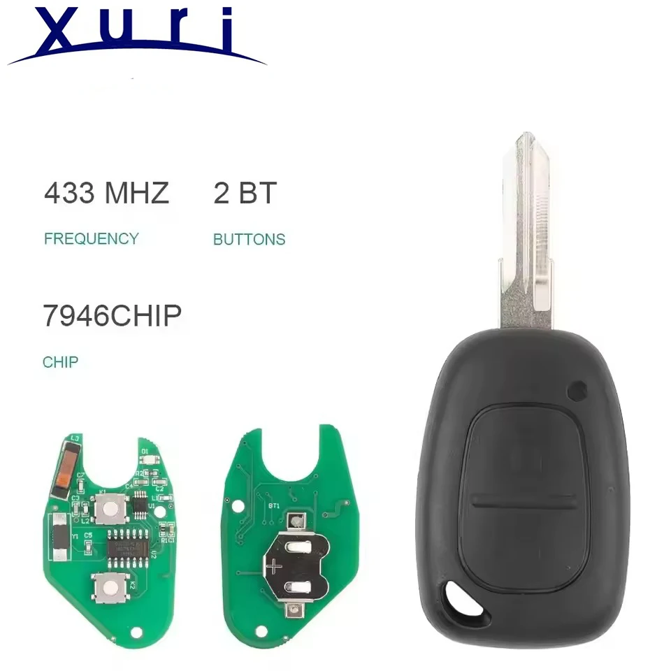 

Xuri 2 Button 433mhz ID46 PCF7946 Chip Car Remote Key For Renault Traffic Master Vivaro Movano Kangoo Ne72 VAC102 Blade