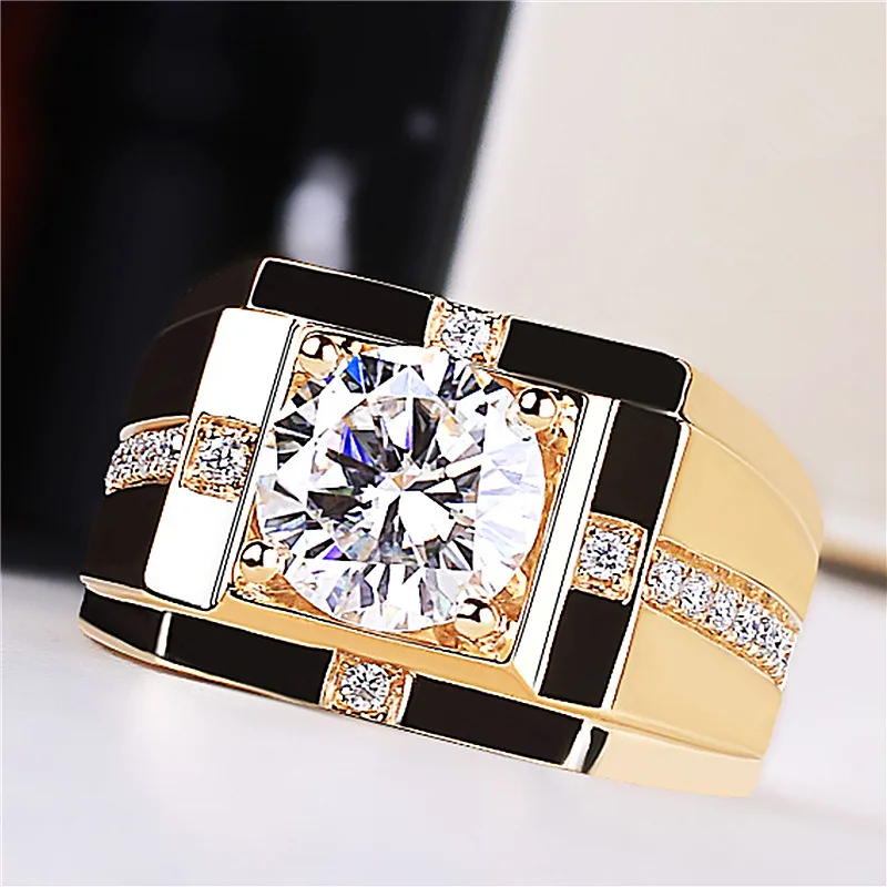 14K Gold Male Lab Moissanite Diamond Ring 925 Sterling Silver Promise Engagement Wedding Band Rings for Men Party Jewelry