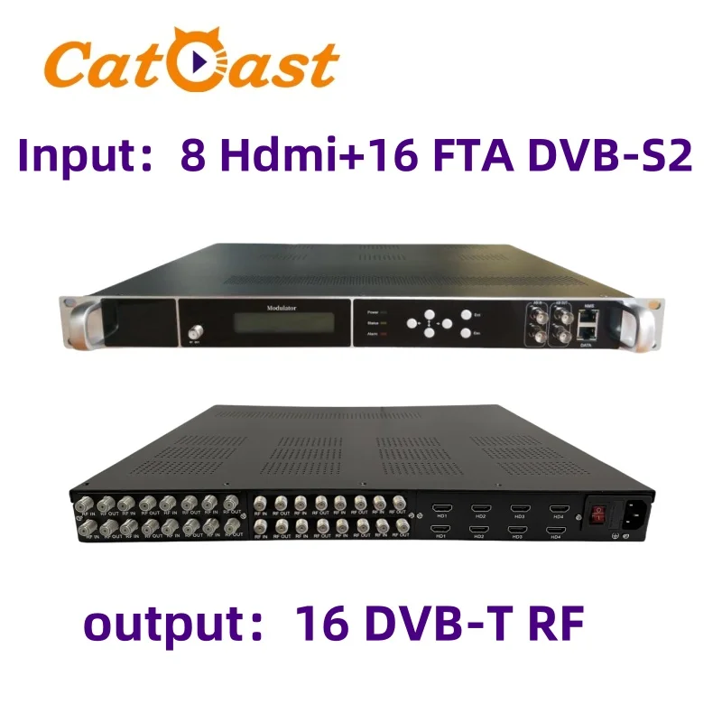 8 HD+16 FTA DVB-S2 tuner to 16 DVB-T RF encoder modulator Digital Tv Head-end System