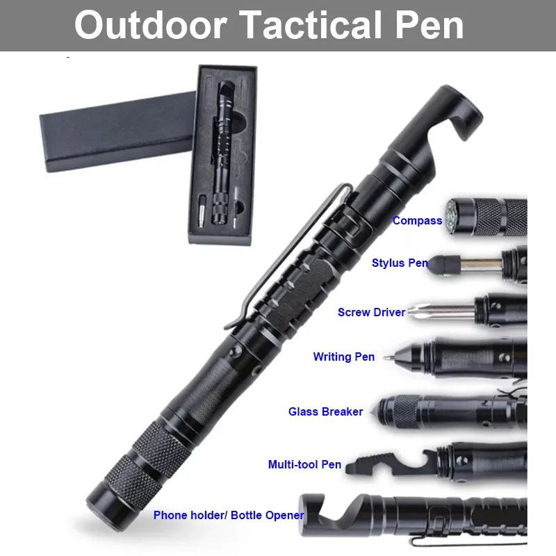 Military Self Defense Tactical Pen Window Glass Breaker Outdoor Survival Pen Touch Screen Pen Portable Camping Tool With Compass