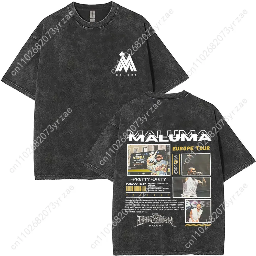 Rapper Maluma Retro Wash Tshirt Man Woman High Quality Vintage T Shirt Cotton Short Sleeves Fashion T-shirt Soft Breathable Tops