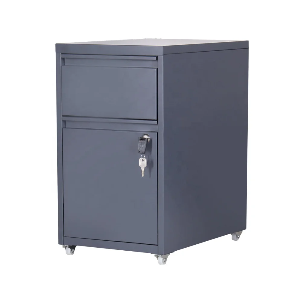 Modern Fireproof Under Desk Small 2 Drawer Filing Cabinet with Wheels Lock Key for Home Office