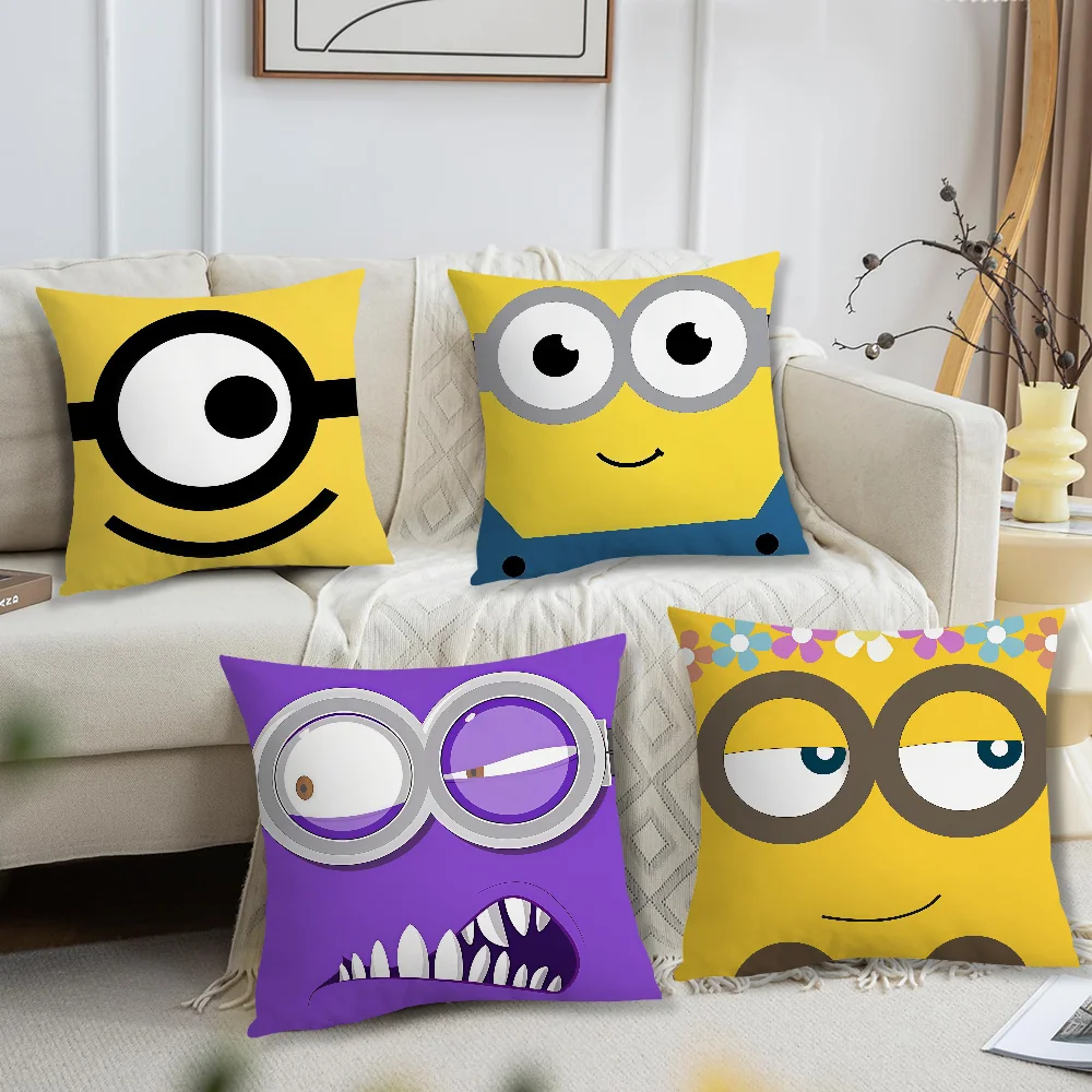 cute cartoon art funny face M-Minions cushion cover soft Pillow Case for Sofa Living Room Home office Decor Protective Covers