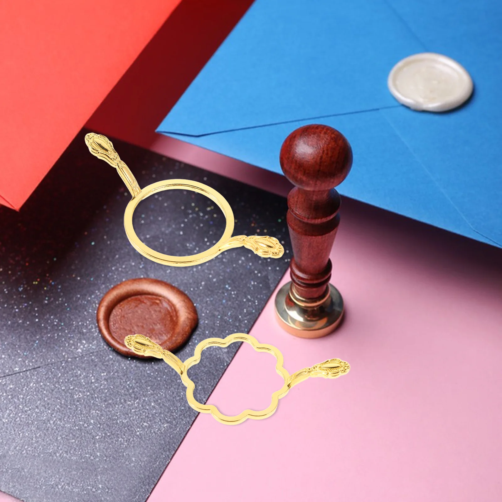 

2pcs Metal Wax Seal Mold for Scrapbook Greeting Card Vintage Decorative Stamp Rings Golden Kit Wax Molds DIY Sealing Envelope
