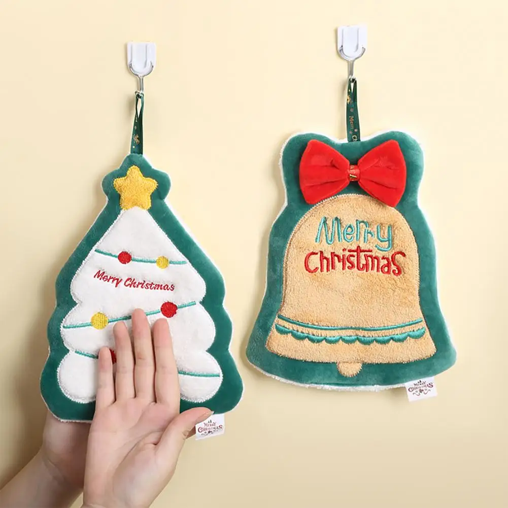 Christmas Hand Towel Super Absorbent Cute Santa Tree Xmas Bell Hand Towel Household Microfiber Kitchen Towel Soft Dish Towels