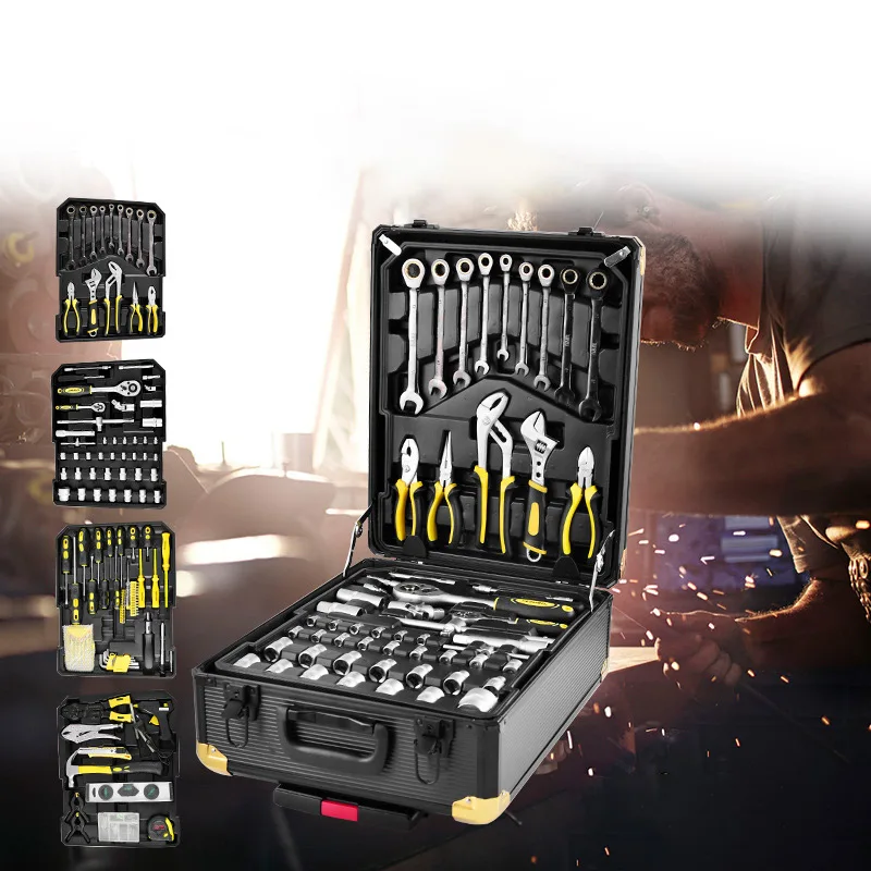 Juego de herramientas para el hogar, herramientas manuales de Hardware, Kit de herramientas de reparación de electricista, martillo, sierra, pelador de cables, cuchillo, destornillador, llave, 186 Uds.