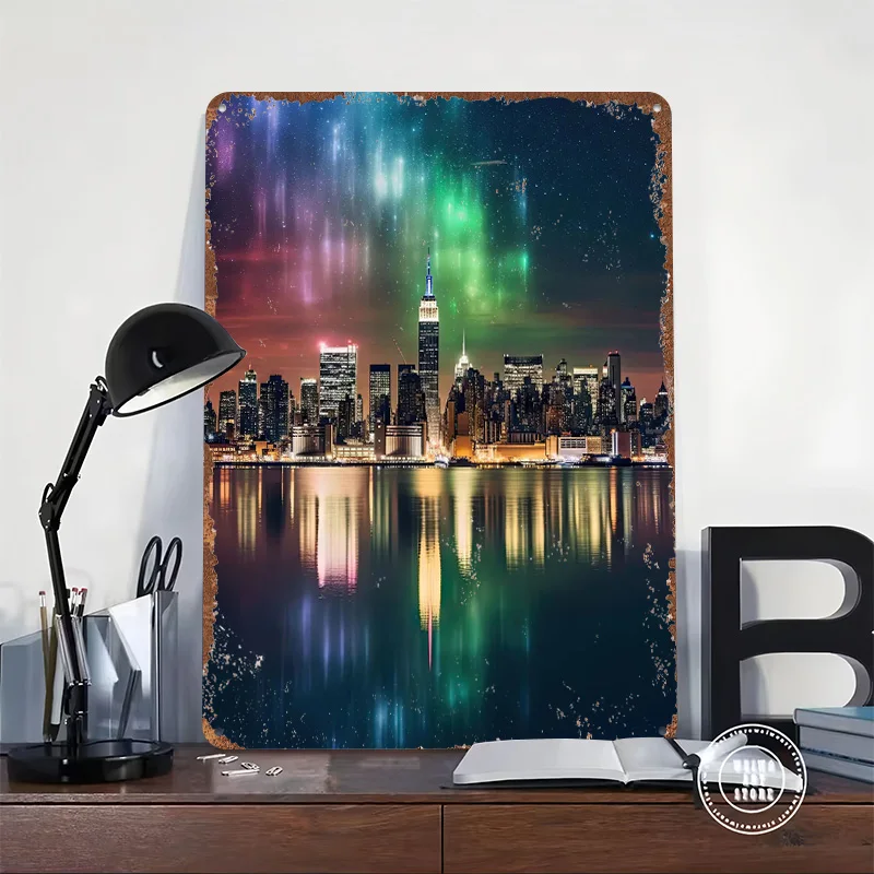 New York Skyline 2 Tin Plaque Poster Customized Wall Art Retro Vintage Metal Signs for Room House Bedroom Decoration Aesthetic