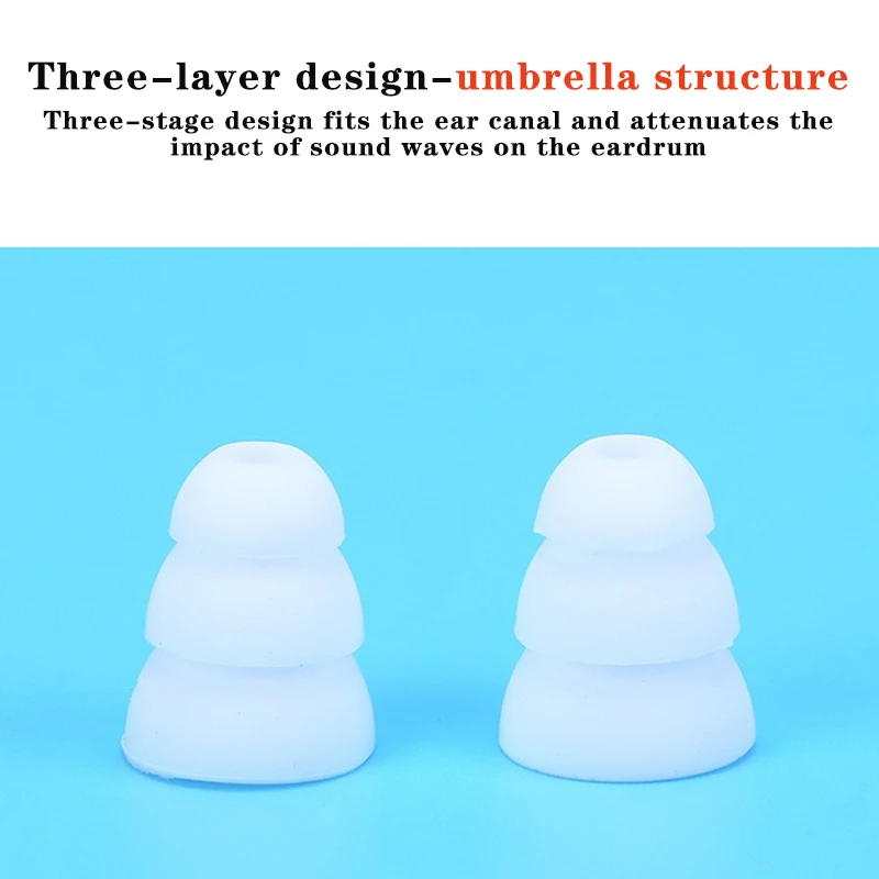 หูฟังซิลิโคนอะไหล่หูฟังสามชั้นแบบมีสายหูฟังชนิด In-Ear กันลื่นที่อุดหู S M L