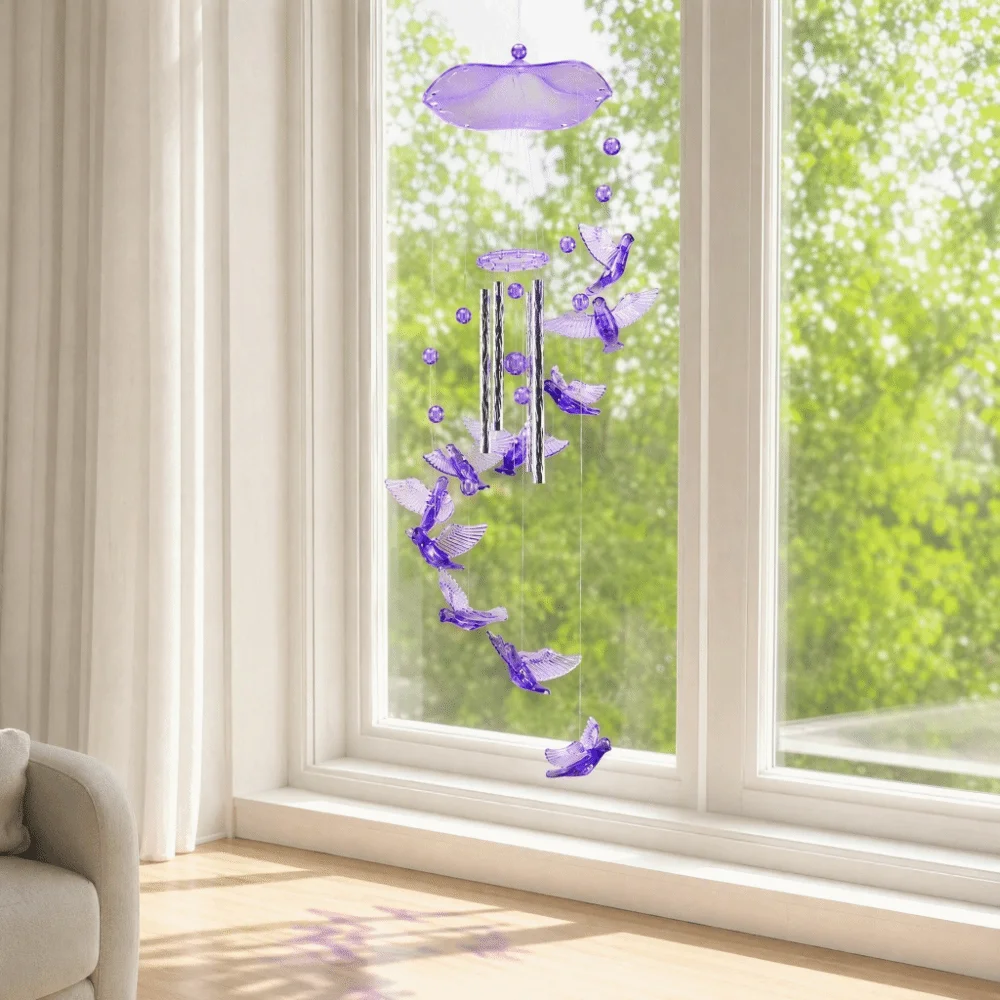 Metal Tubes Wind Chimes Bells Creative Design Acrylic Tubes Metal Tube Wind Chimes Bauhinia Shape 45cm Long Hanging Wind Chimes