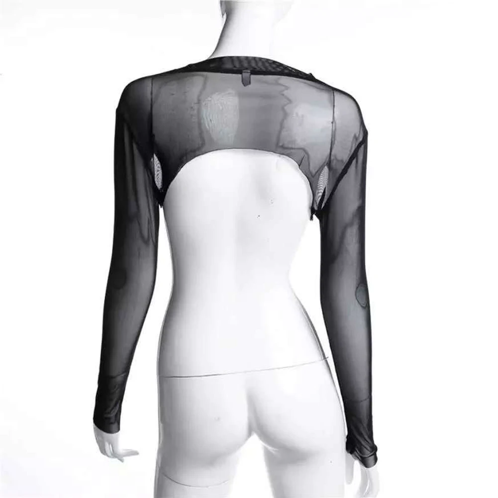 Woman Long Sleeve Mesh T-shirts Ladies See Through Sexy Sheer Tee Tops Tee Tops.Shrug Pullovers Transparent Comfy